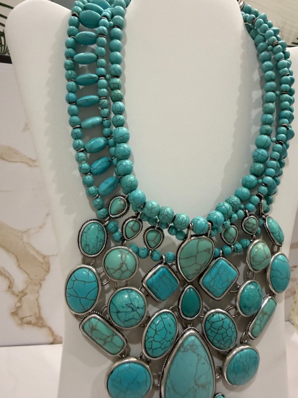 Chicos Collectibles Turquoise Stone Faux Matrix Multi Strand Bib Collar Necklace - Picture 5 of 10